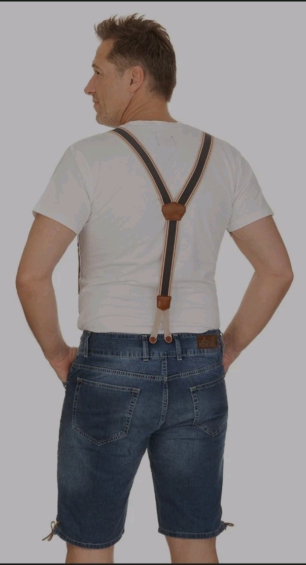 Nwt German Trachten Modern Denim Lederhosen 34″ Waist w/Suspenders Oktoberfest