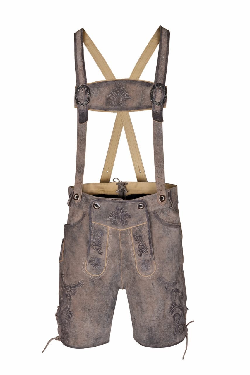 Lederhosen Men Octorberfest Real Suede Leather Antique Stone Grey