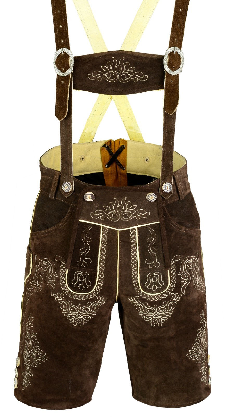Authentic Bavarian Lederhosen Mens Suede Leather Shorts Oktoberfest Wear