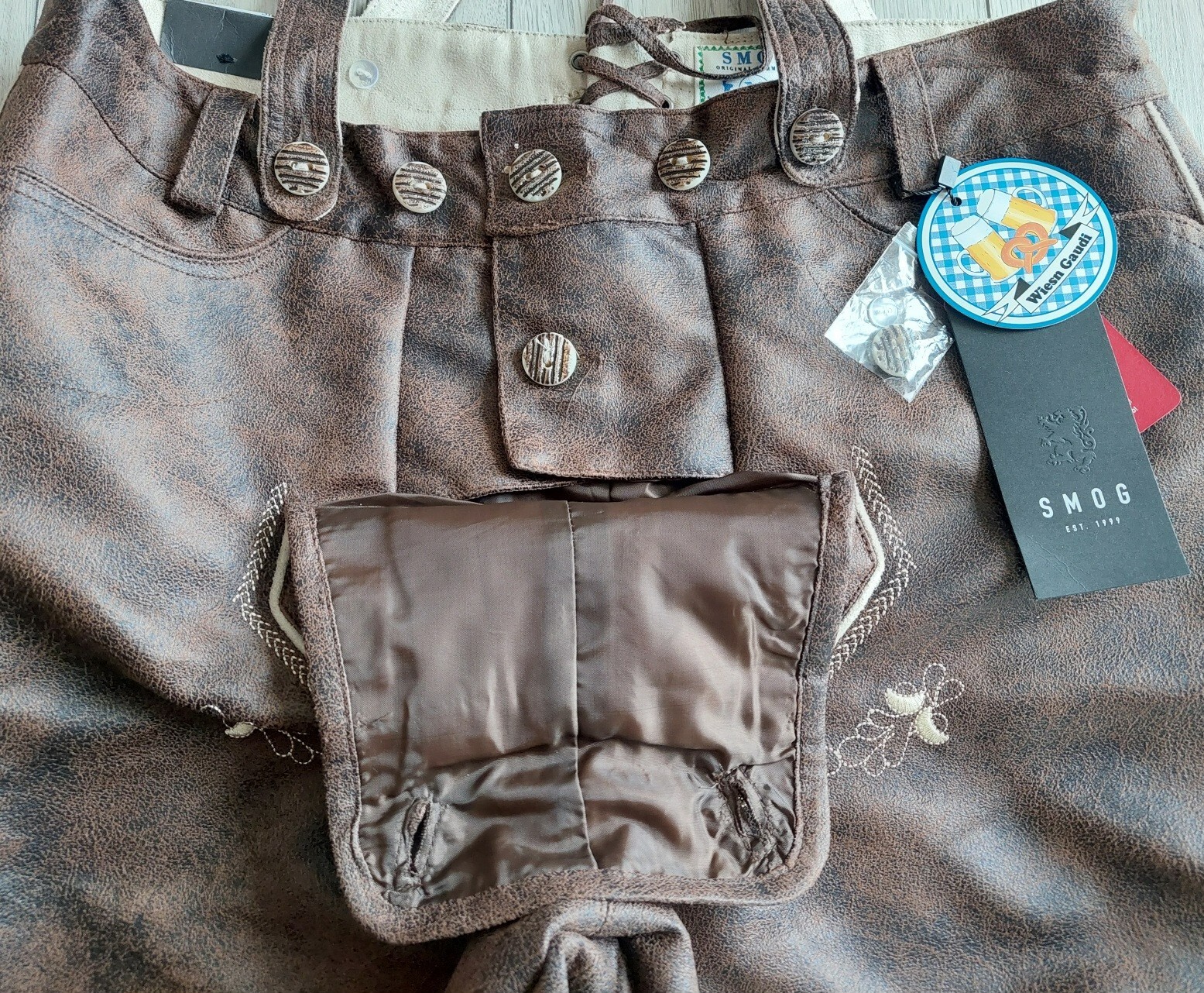 Bavarian lederhosen SMOG, shorts, polyester, size M, new, China