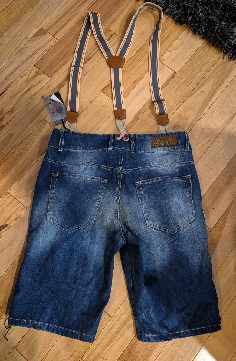 Nwt German Trachten Modern Denim Lederhosen 34″ Waist w/Suspenders Oktoberfest