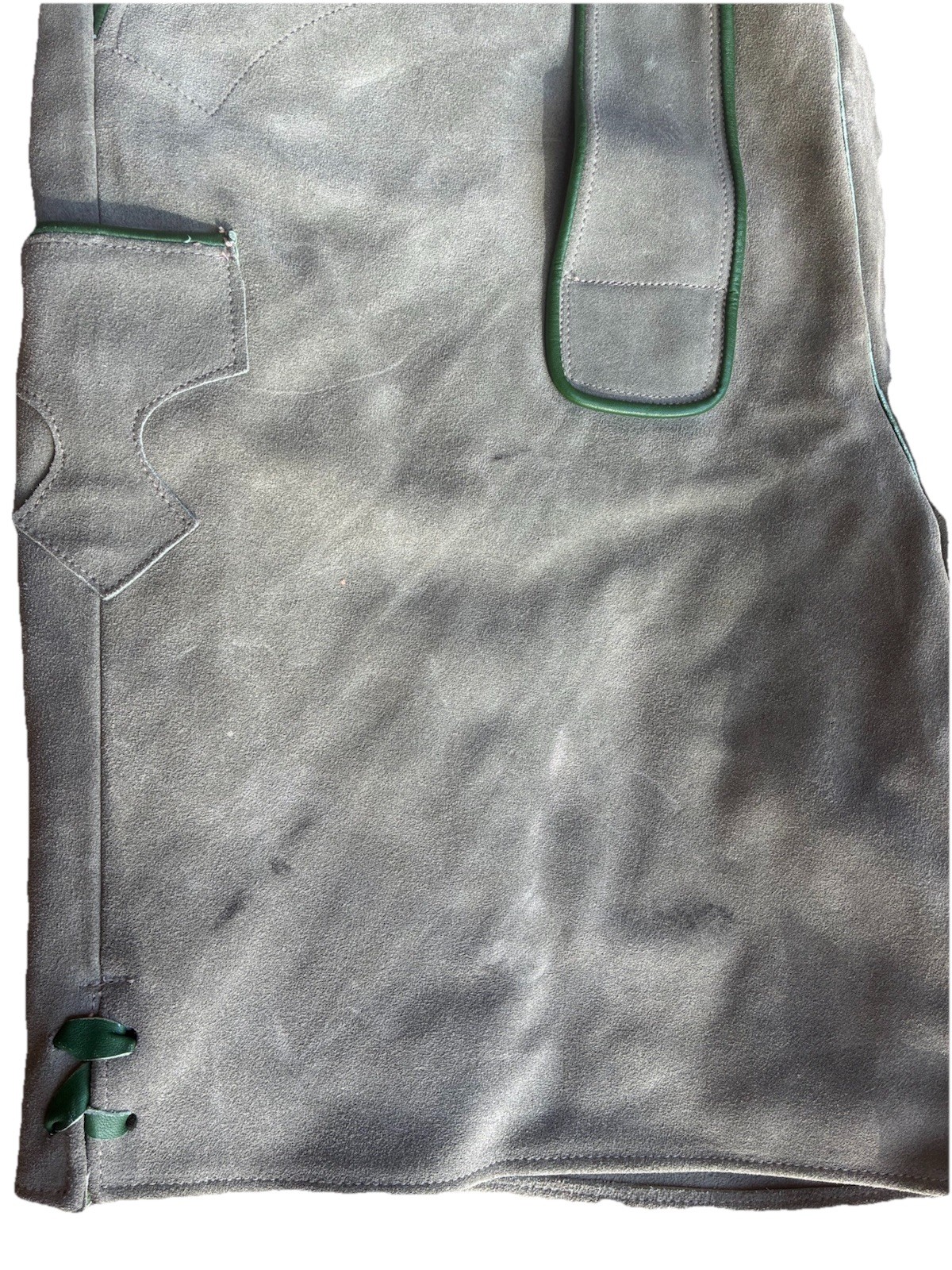 Vintage Lederhosen Men’s Leather Shorts 50 (39 Waist) XL Gray Suede Suspenders