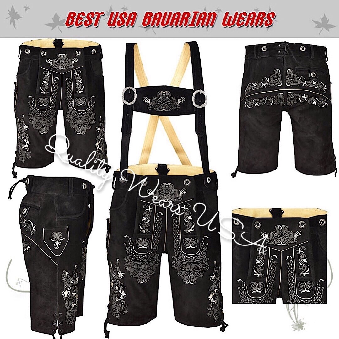Men Oktoberfest Lederhosen- Authentic Bavarian Lederhosen-Suede Leather Trousers