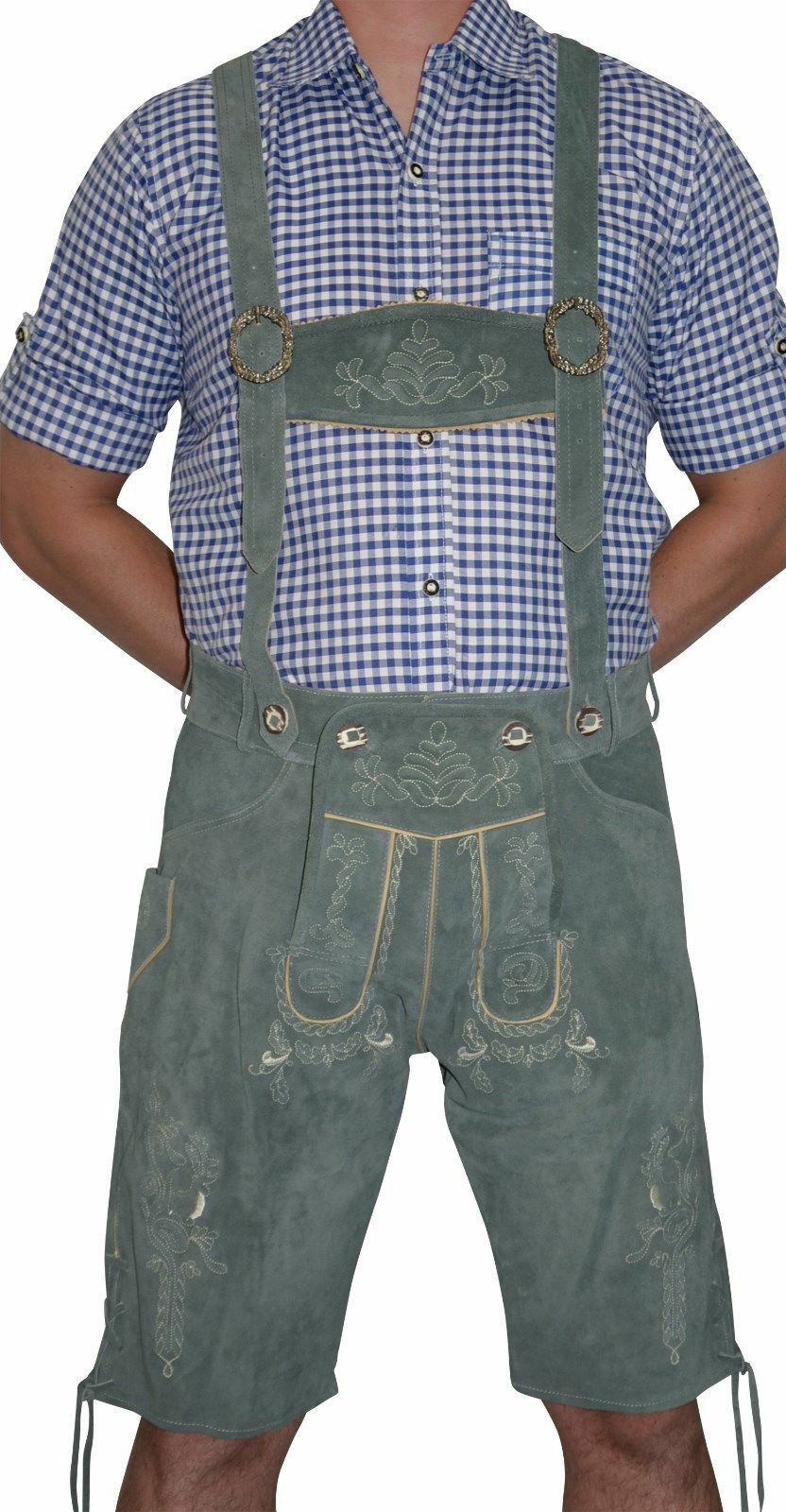 Gray Leather Lederhosen Shorts German Oktoberfest Bavarian Pants M L XL 2XL 3XL