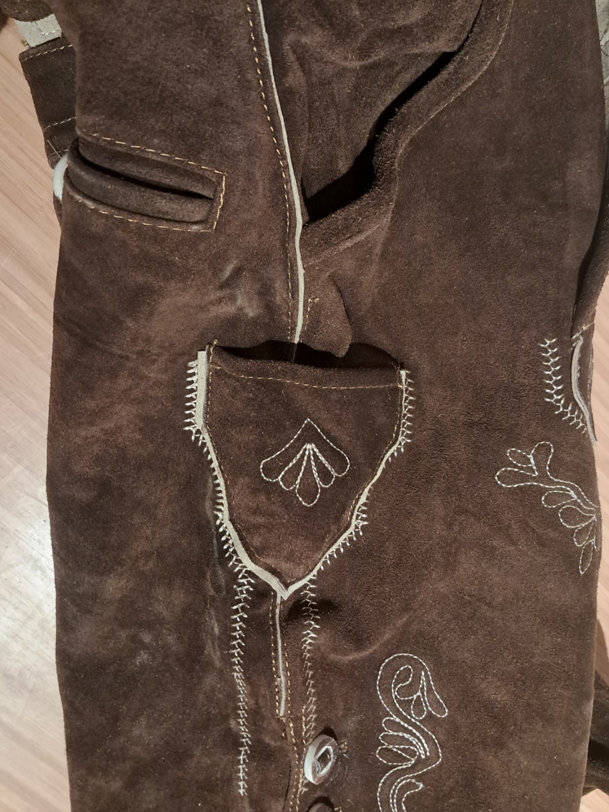 Ernst Licht Brown Leather German Lederhosen Size 32 RN 64819 with Suspenders
