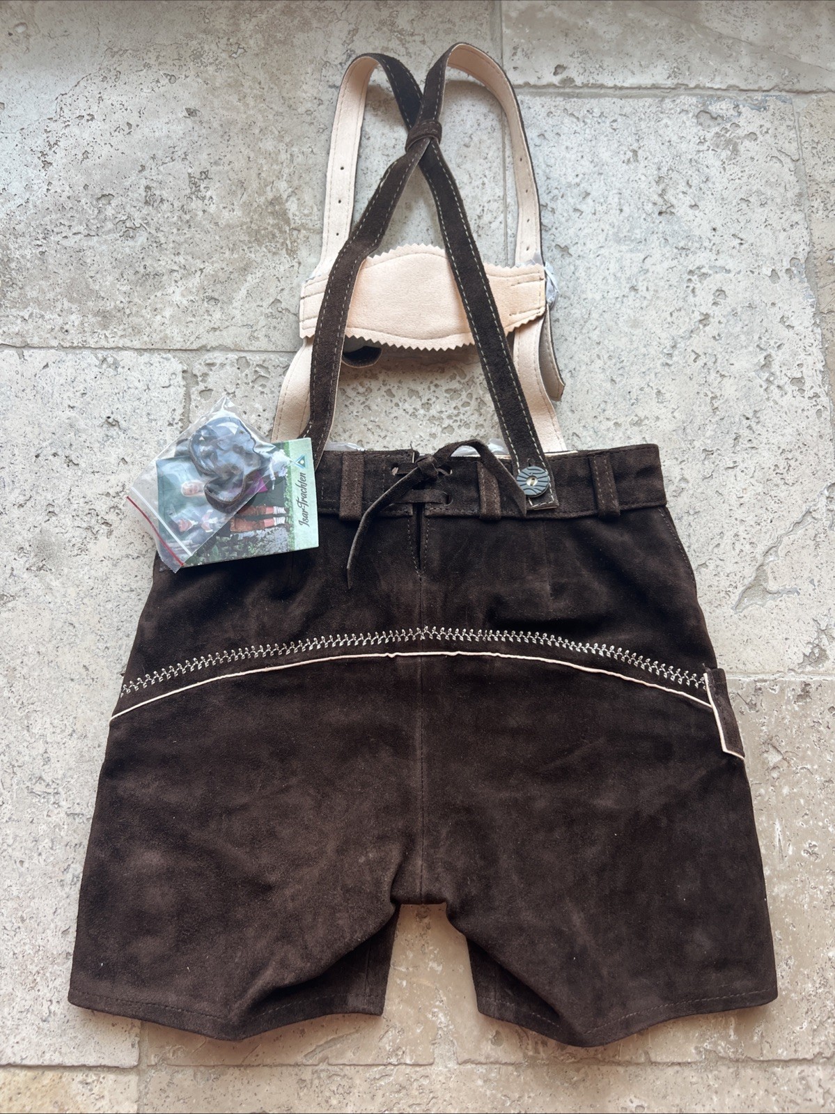 NWT Isar Trachten Kids Brown Suede Lederhosen Bavarian Oktoberfest Suspenders 4T