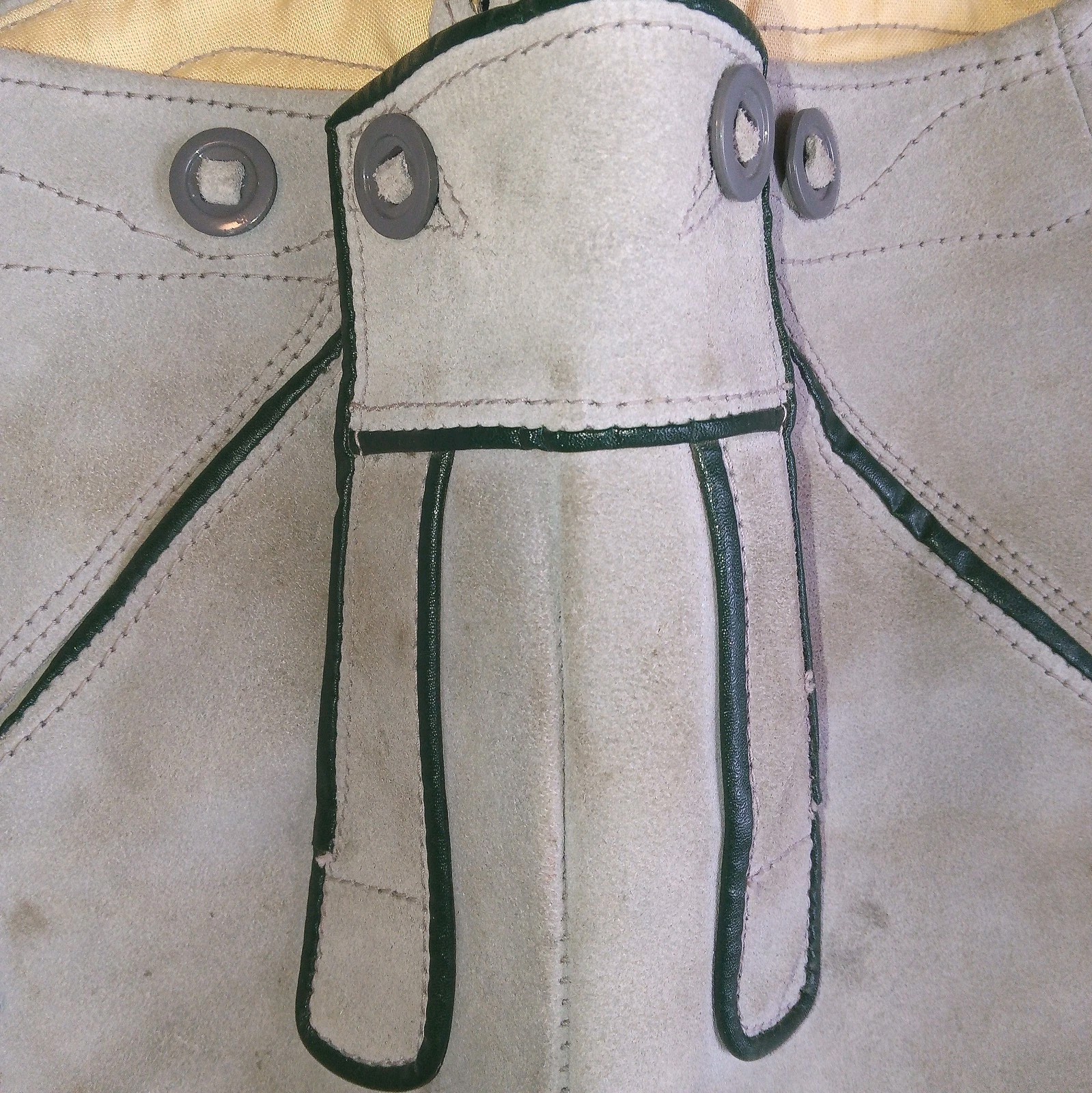 2 Pair Of Childrens Lederhosen Oktoberfest Shorts. Size 26 & 30. Gray & Green Tr