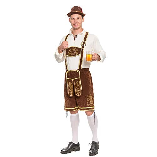 Men’s German Bavarian Oktoberfest Costume Set, Beer Costume Hat X-Large Brown