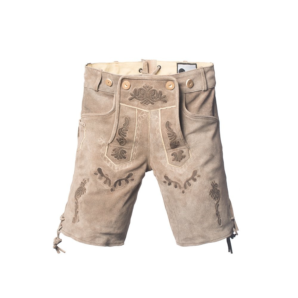 Tannhauser short traditional leather pants vintage with suspenders, beige, de 46-58