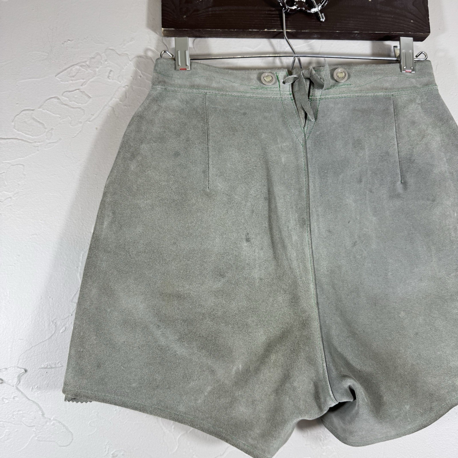 Vintage Lederhosen Authentic Suede Leather German Shorts Wmn XS Child 27in waist