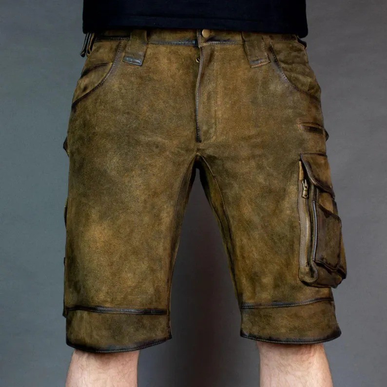 Oktoberfest Costume Men Leather Lederhosen Shorts | Bavarian German Outfit Brown