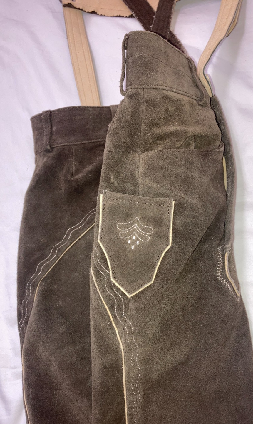 Lederhosen 4U Knee Length Seppl Bundhosen Brown Suede Leather 31 Worn Once!