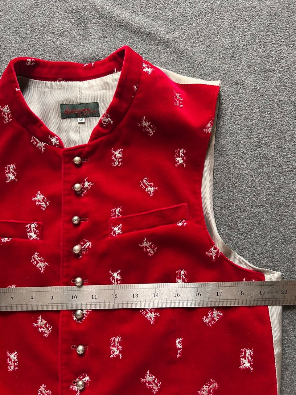 Strohmaier Mens Red Velvet Cotton Vest EU 50 Trachten Oktoberfest Traditional