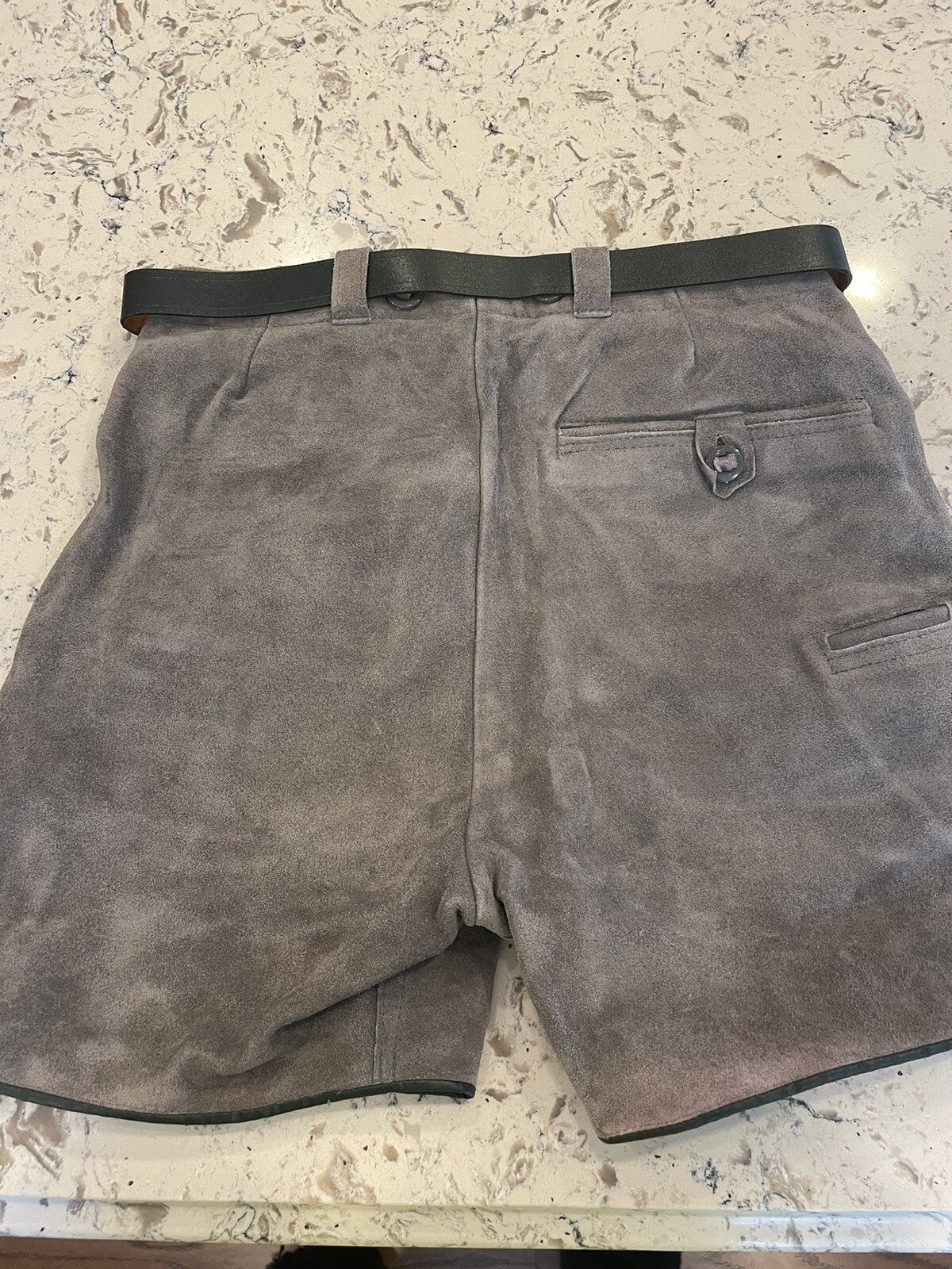 Lederhosen Traditional Suede Gray W/Green Leather Accents Shorts Vintage