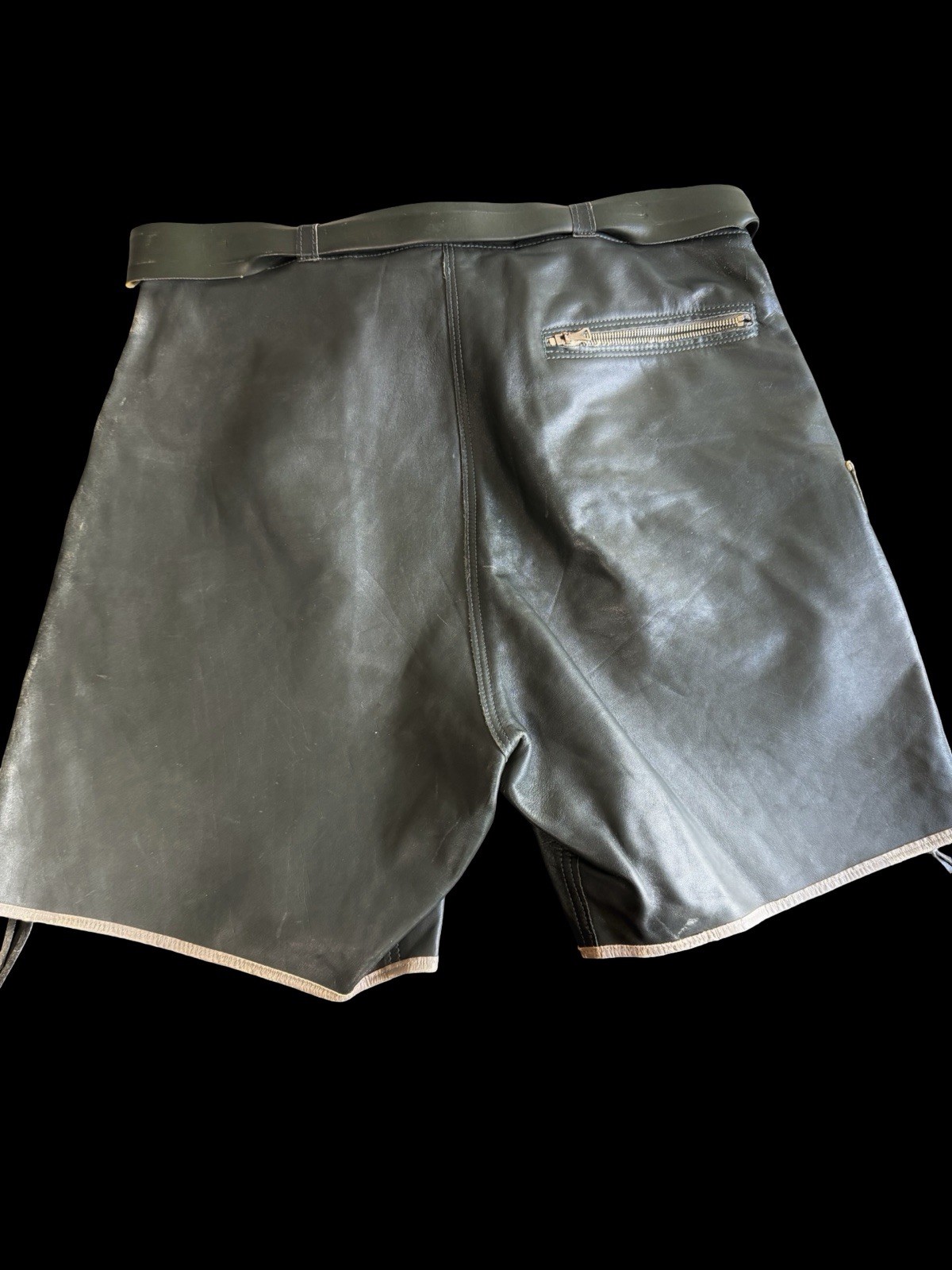 Vintage 60s Lederhosen Scout Germán Shorts Soft Leather Double Zipper Mens 34 W