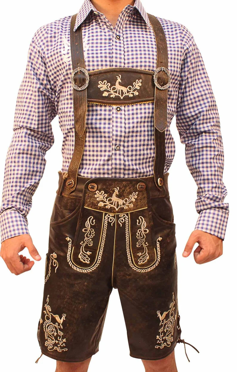 Men’s Bavarian Tratchen Lederhosen Pant German Oktoberfest Suede Leather Pants