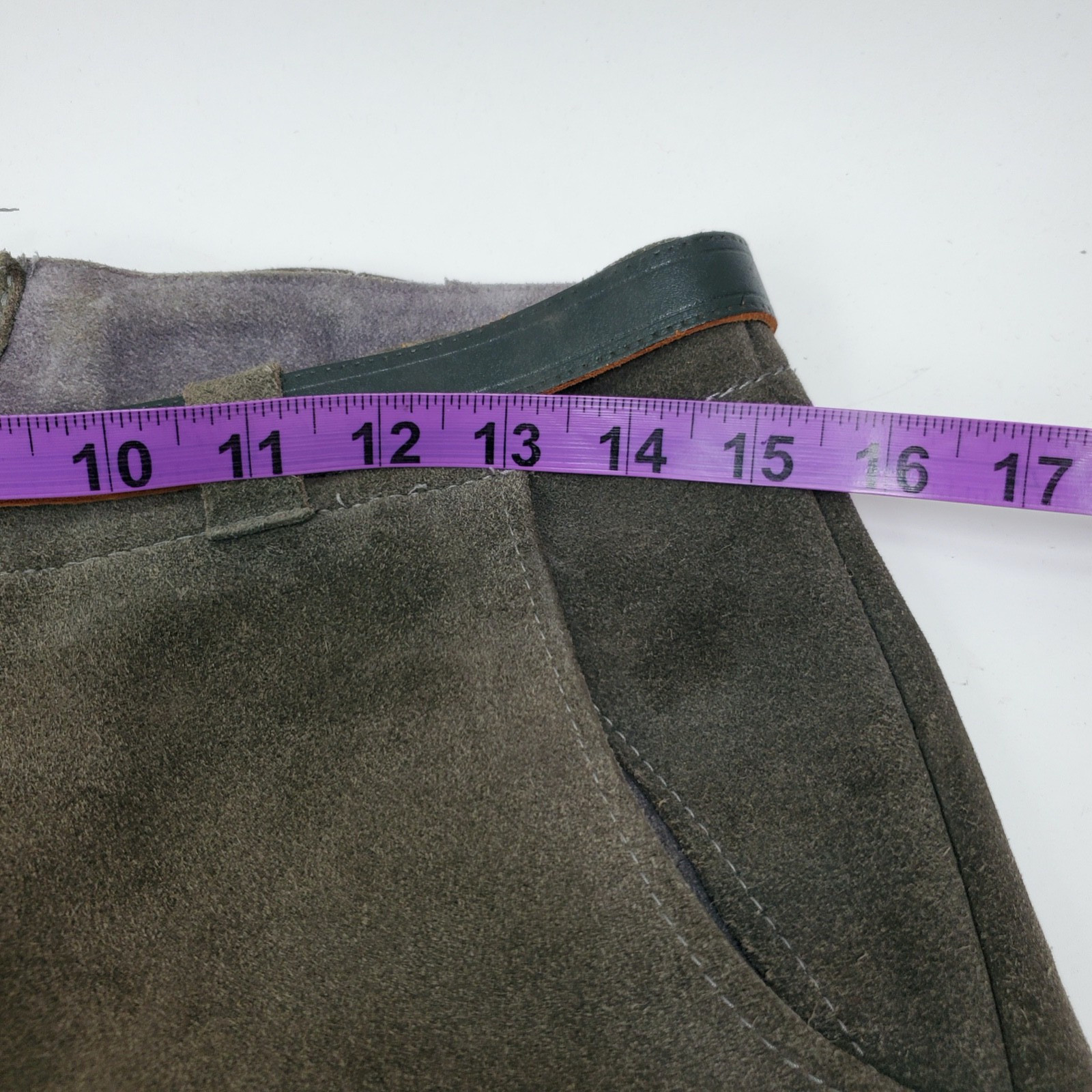 Vintage German Grey/Green Rough-Out Suede Knickerbocker Lederhosen Sz 30″