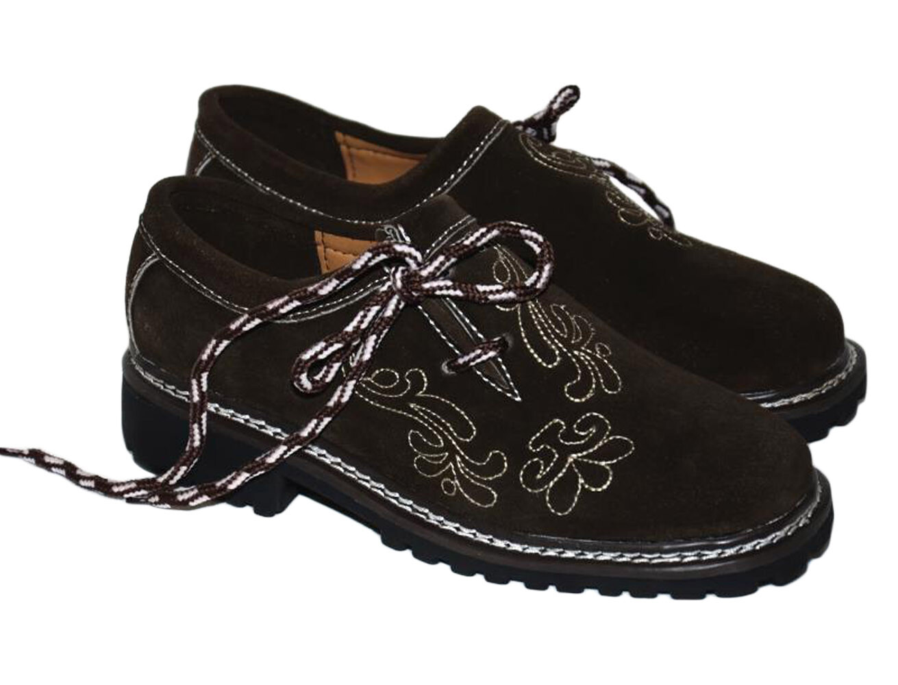 Men BROWN Leather German Shoes Lederhosen 9 10 11 12 13 Oktoberfest EMBROIDERED