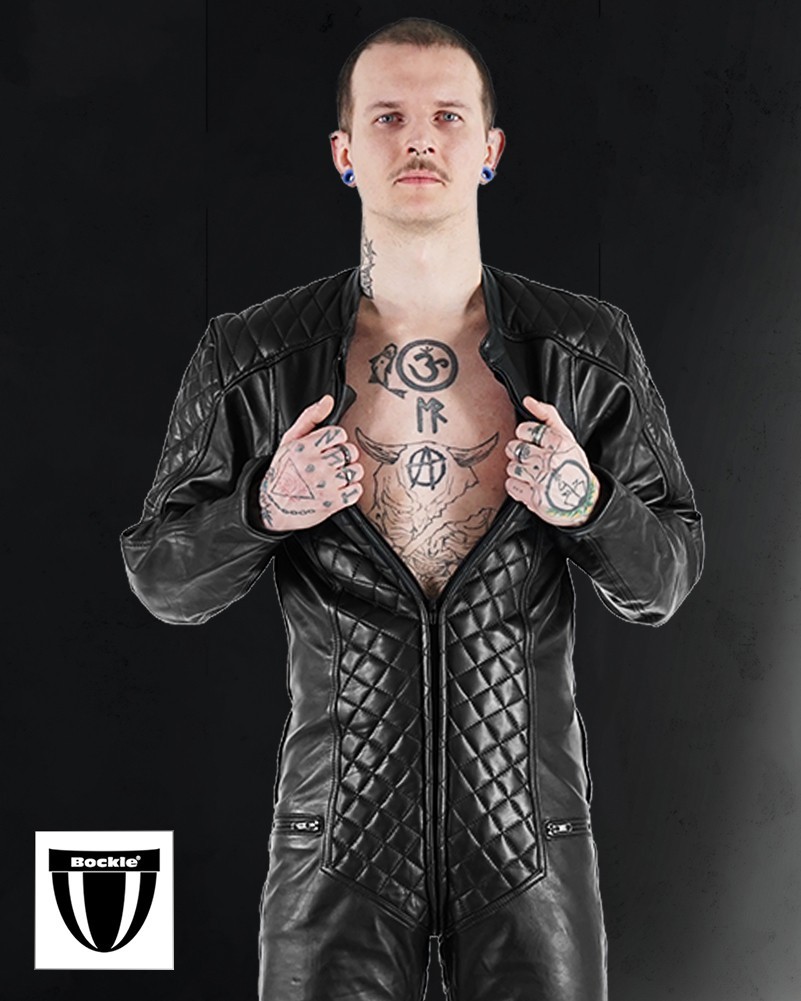 BOCKLE 5 GAY ZIP BIKER STYLE GEAR WEAR LEATHER SUIT WITH DRAPE zip new
