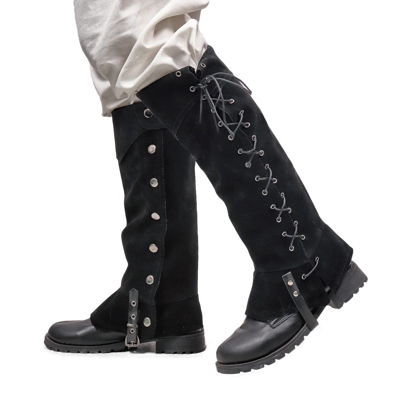 Medieval Pirate Boot Covers Faux Leather Steampunk Leg Costume for Men (Dark)