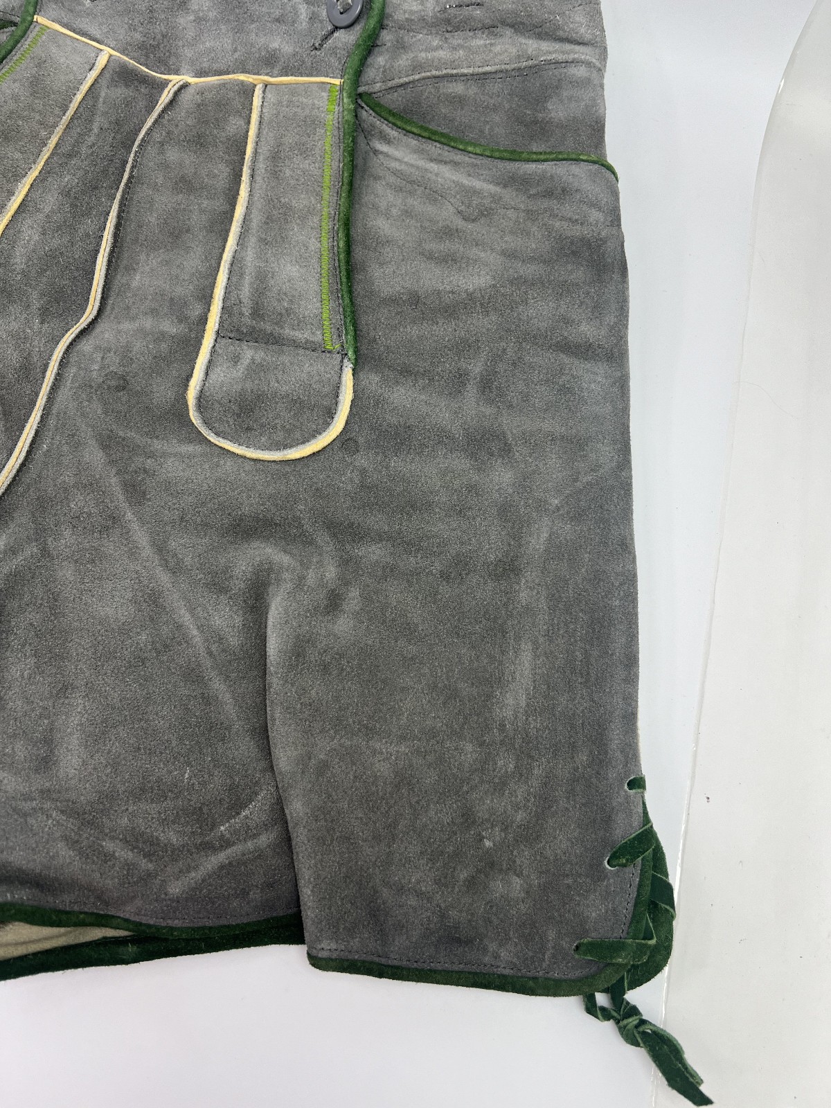 Lederhosen Oktoberfest Suede Leather Gray Shorts Green Trim No Size Tag