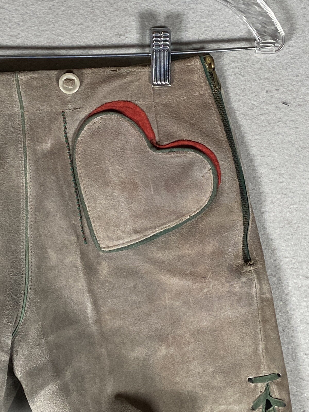 Vintage Bergfreund Lederhosen Gray Hearts Suede Leather Oktoberfest