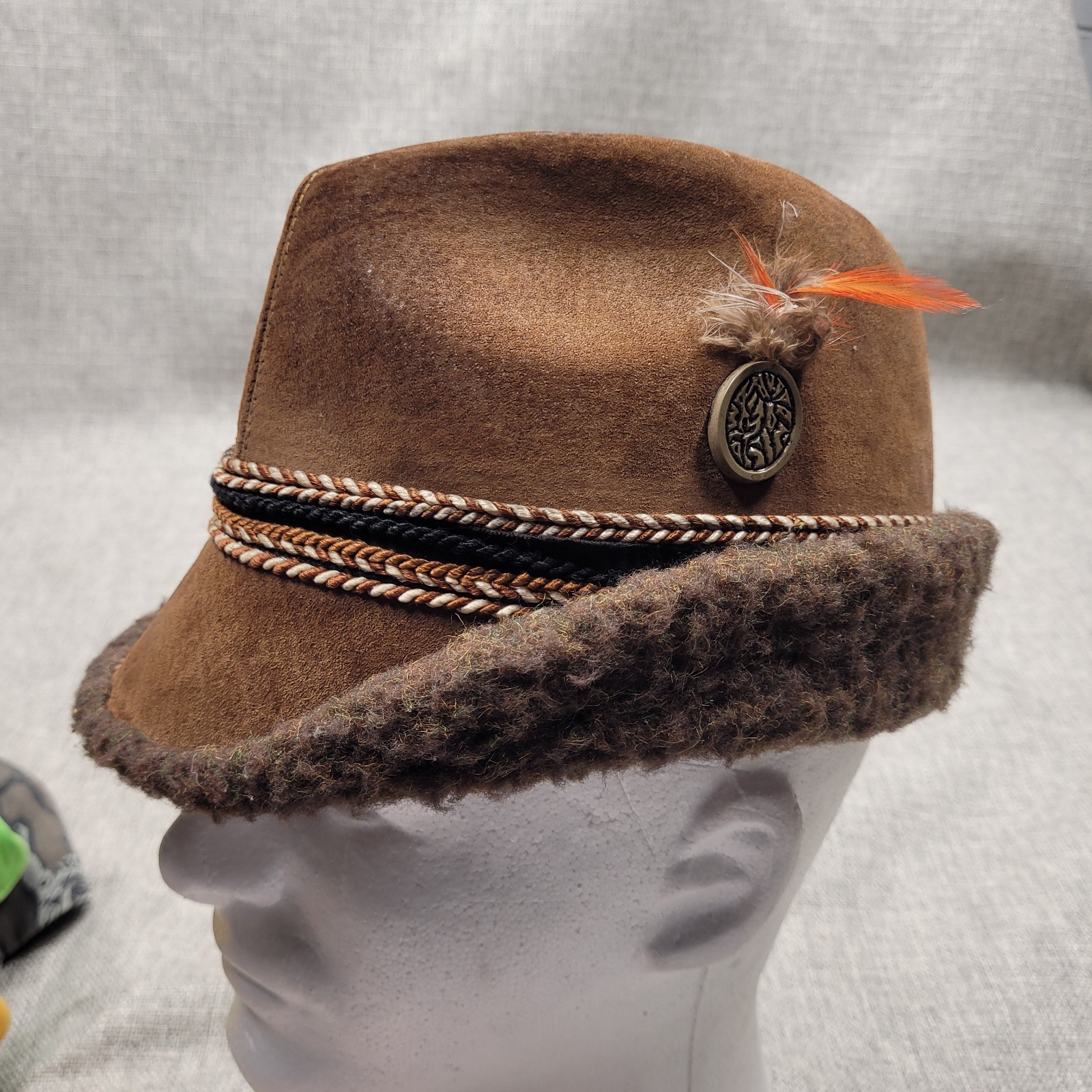Vintage German suede hat original Leather Suede Coin Octoberfest