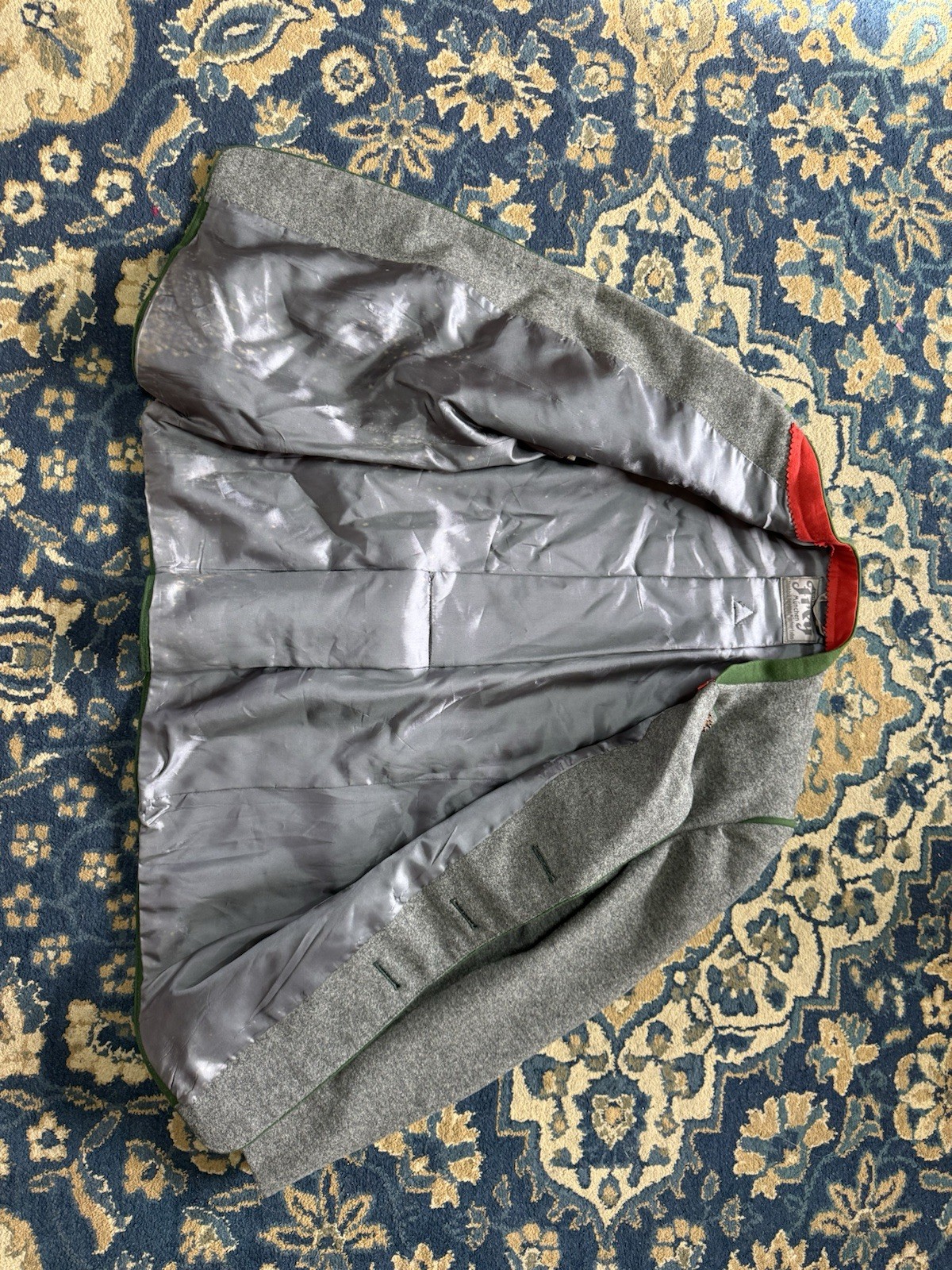 Frey Munchen Men’s German Lodenfabrik Jacket Gray with Green Trim Classic Style