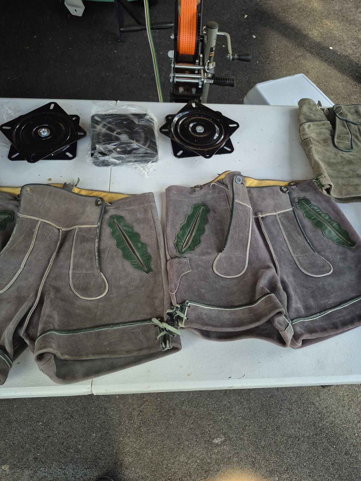 Vintage German Lederhosen Suede Leather Bavarian Shorts Bib 4 sets Oktoberfest .
