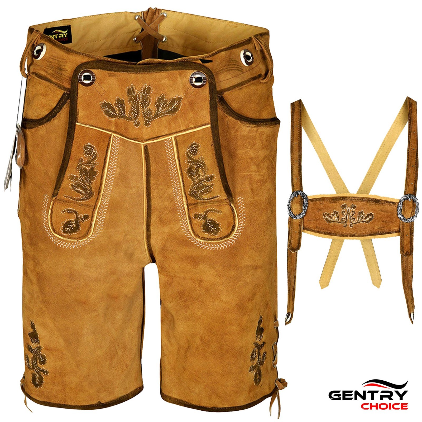 Mens Oktoberfest Costume Genuine Leather Lederhosen Bavarian German Outfit