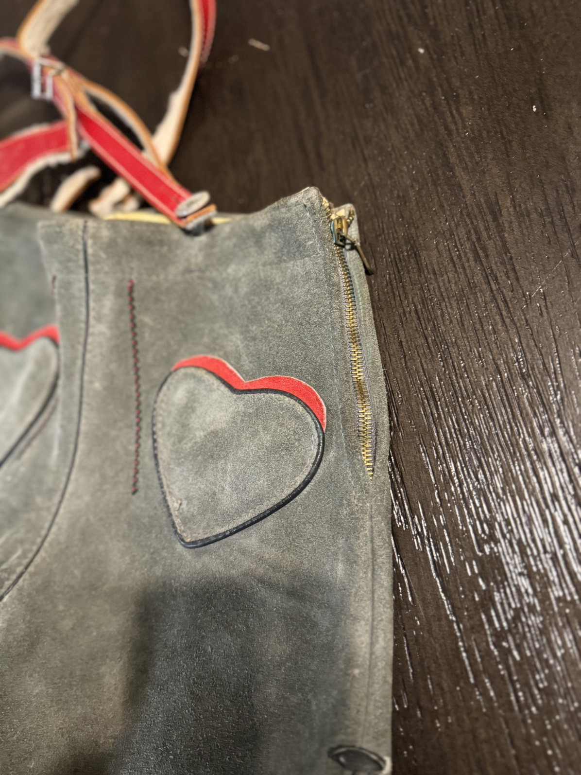 Vintage Suede Shorts Bavarian Lederhosen size 6 Waist Heart Pockets Hot Buns