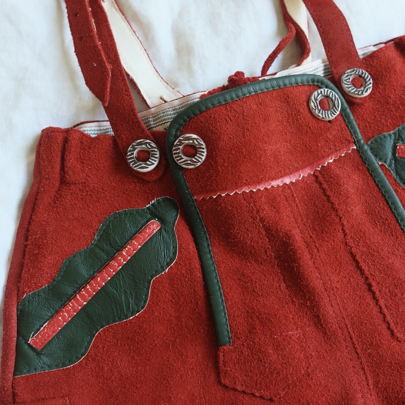 Vintage German Red Lederhosen Kids 7T 8T | Suede Shorts Oktoberfest Halloween