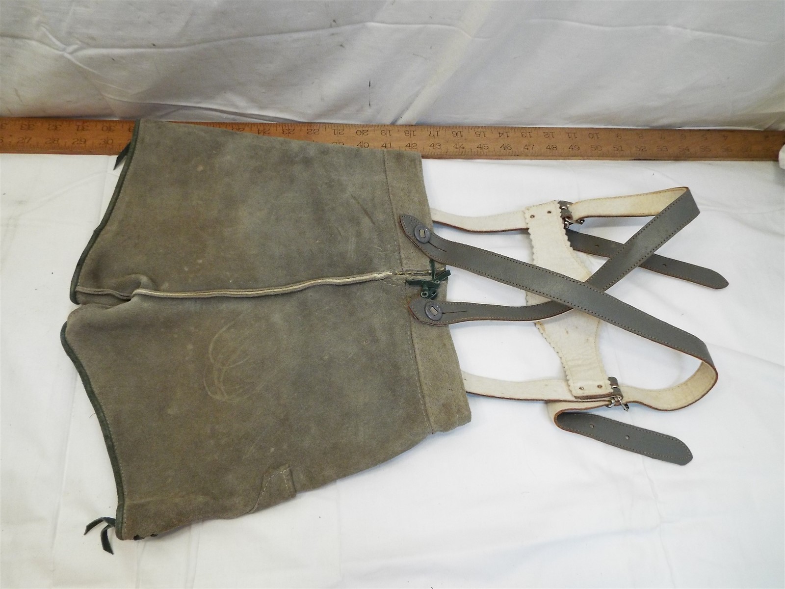 Pr Sm Vintage Child’s Lederhosen German Bavarian Leather Shorts Suspenders Boys
