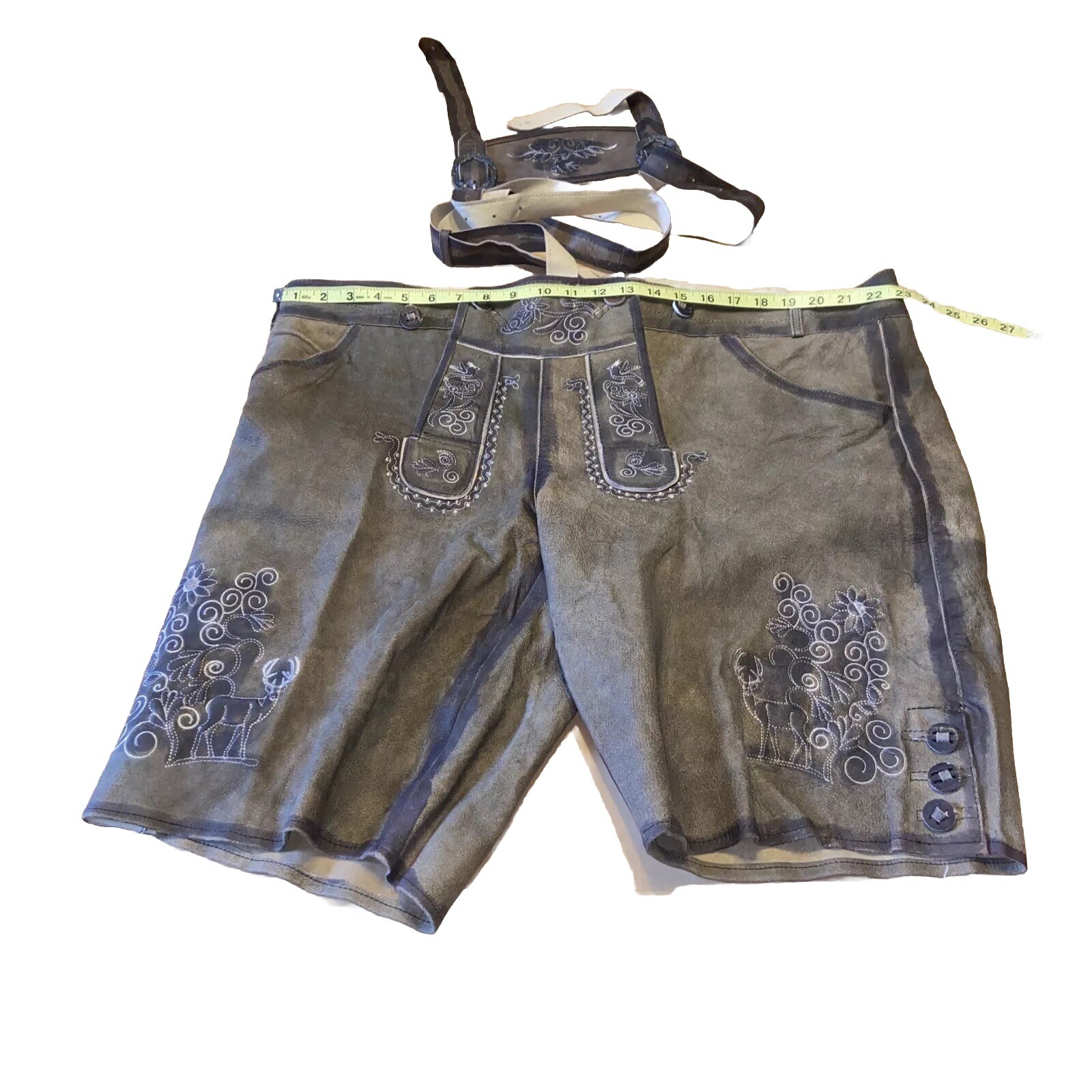 Lederhosen Men’s German Leather Shorts Size 46×21 Oktoberfest Costume Halloween
