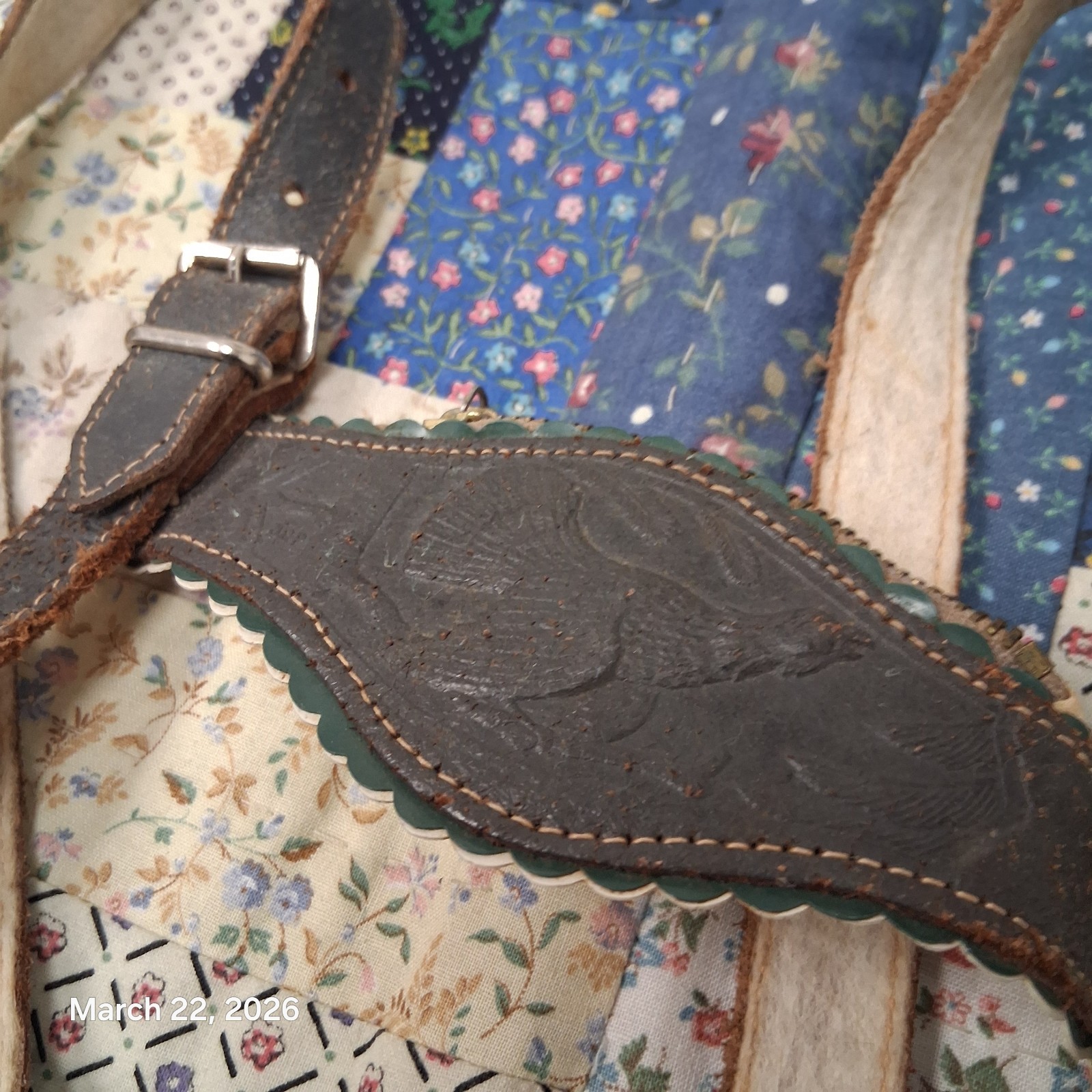 Vintage Childrens German Lederhosen Gray Suede Leather Grouse Breastplate