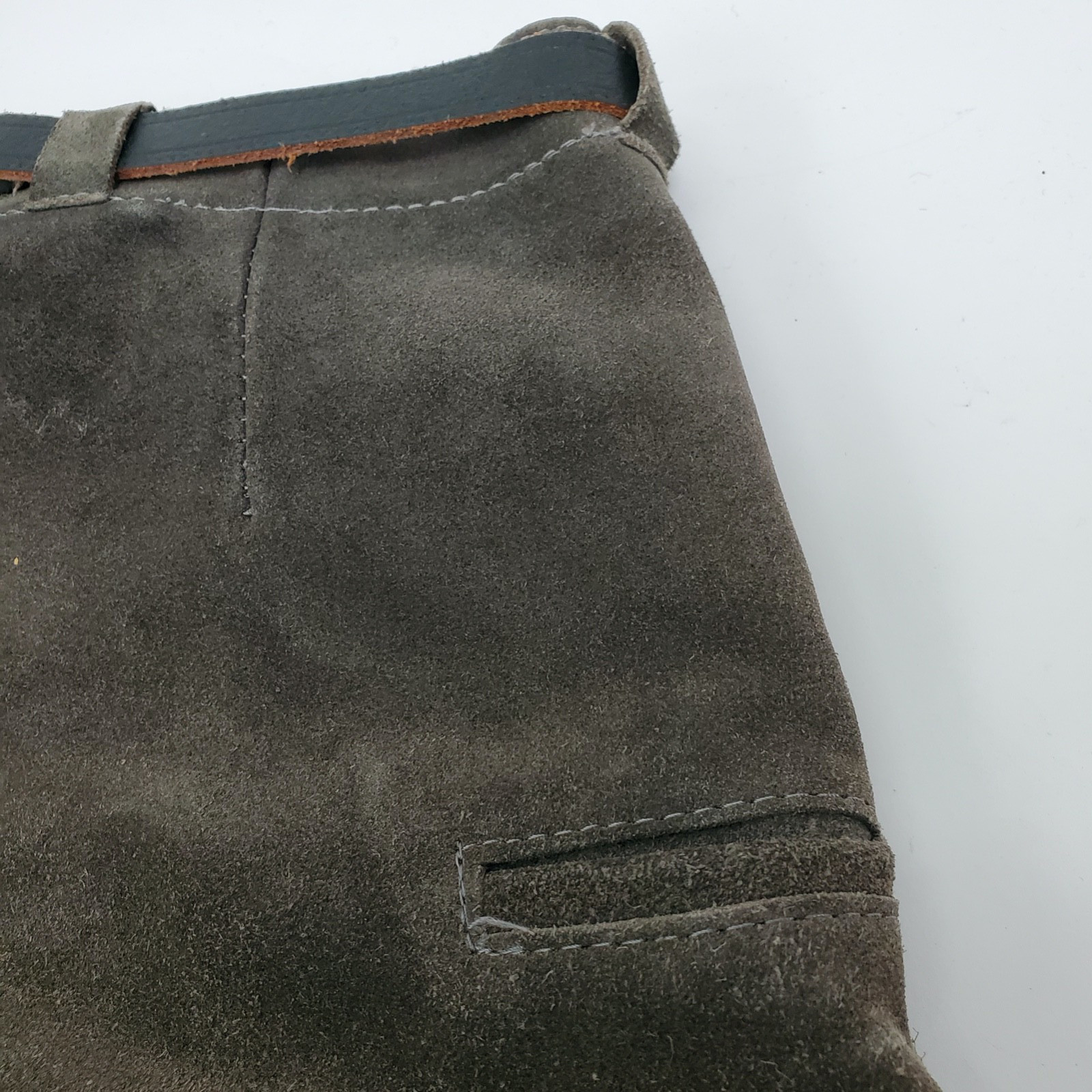 Vintage German Grey/Green Rough-Out Suede Knickerbocker Lederhosen Sz 30″