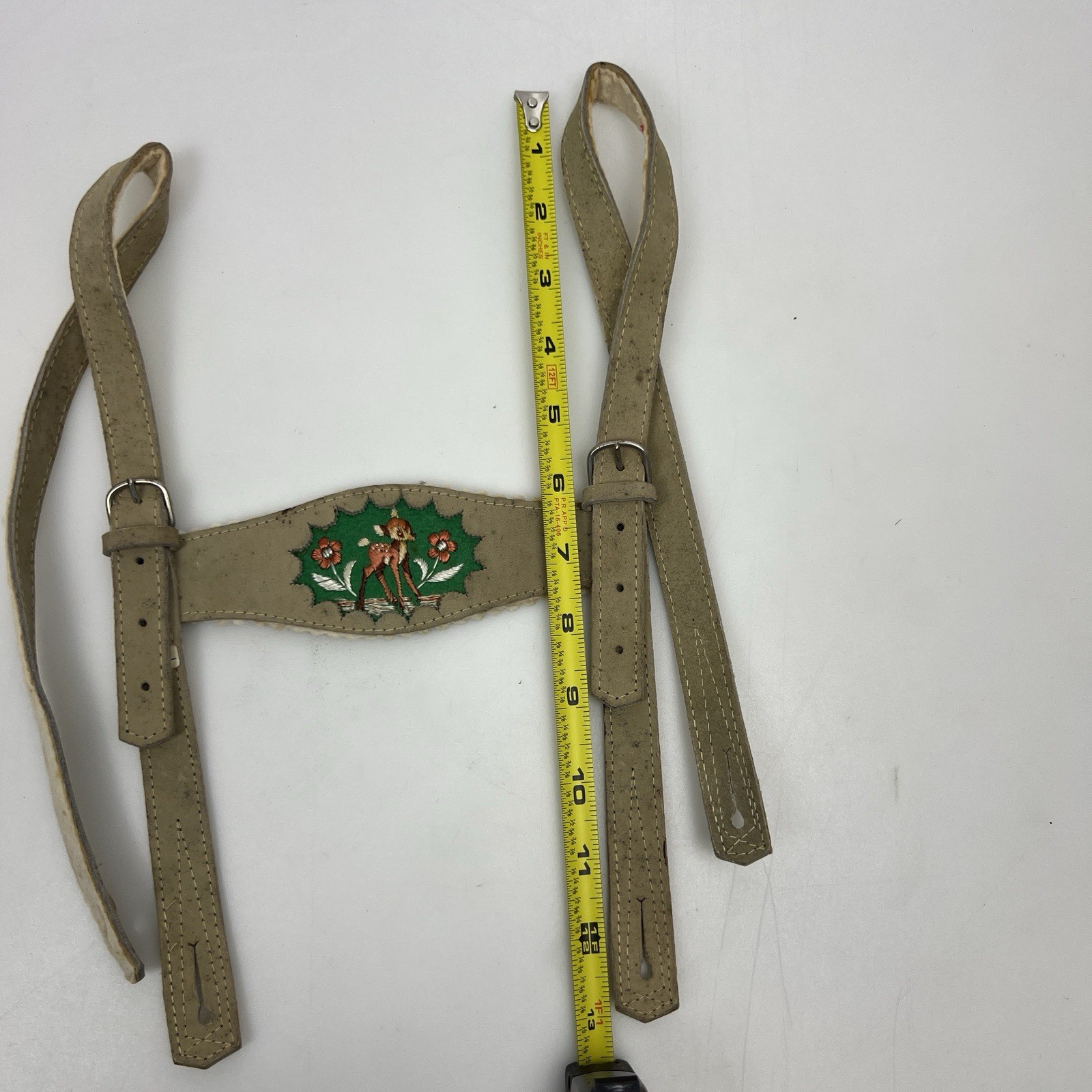 Vintage German Bavarian Lederhosen Suspenders Youth Deer Embroidered