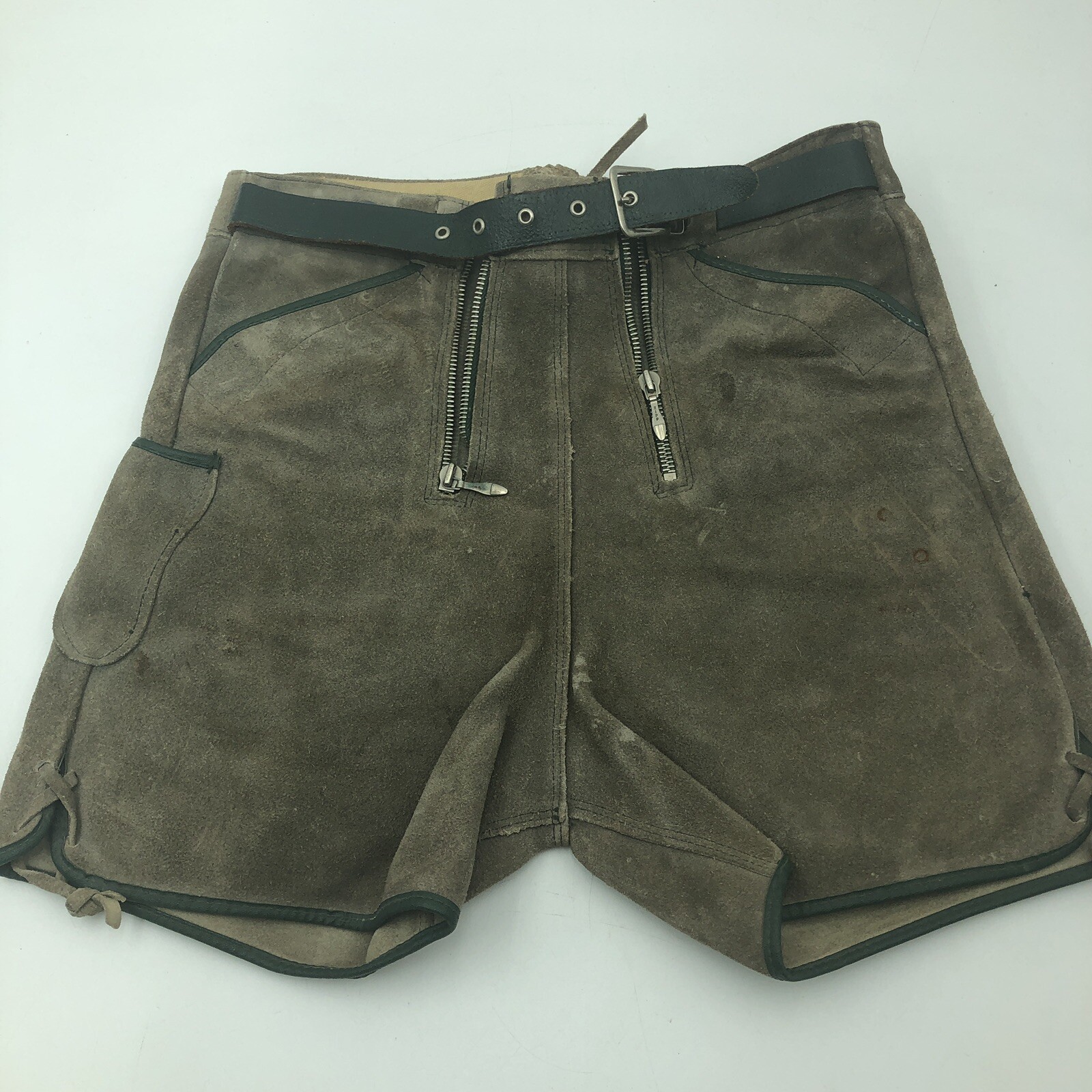Authentic Vintage Lederhosen Oktoberfest Men Suede Leather German 13” Waist Pant