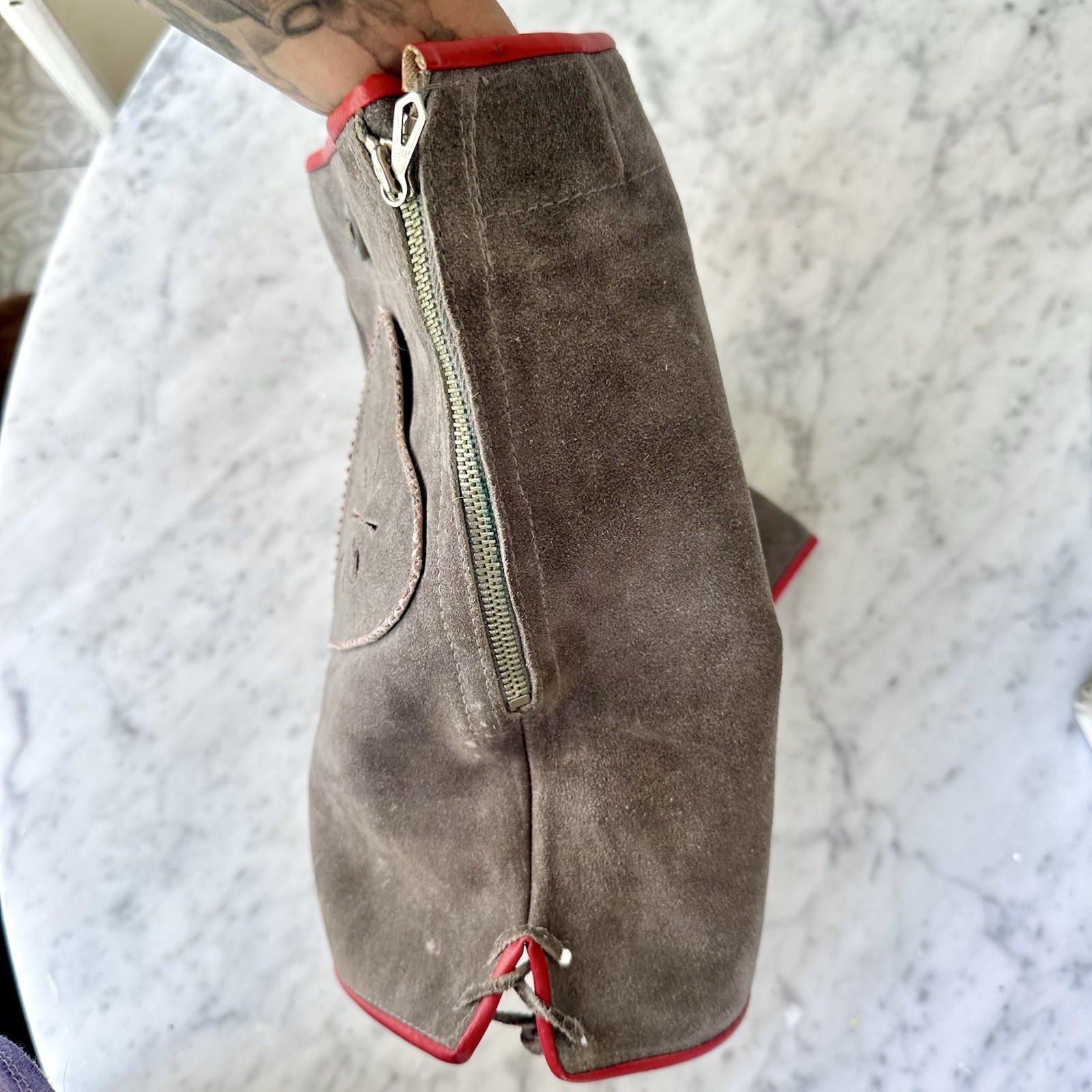 Vintage Lederhosen Bavarian Trachten Suede Leather Heart Shorts Oktoberfest