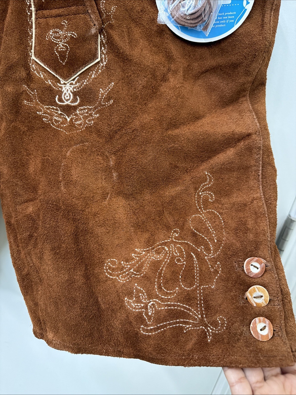 NEW Schonberger Trachten Mens Sz 44” Lederhosen Brown Suede Lamb Leather German