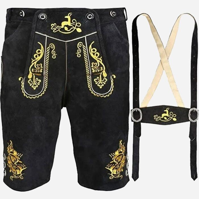 Lederhosen – Men’s Bavarian Oktoberfest Real Leather Shorts with Suspenders USA