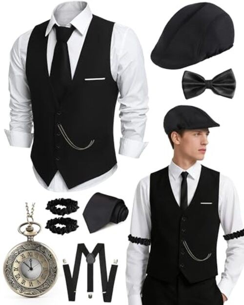 1920s Mens Costume, Roaring 20s Costumes for Men, Large Black- Newsboy Hat