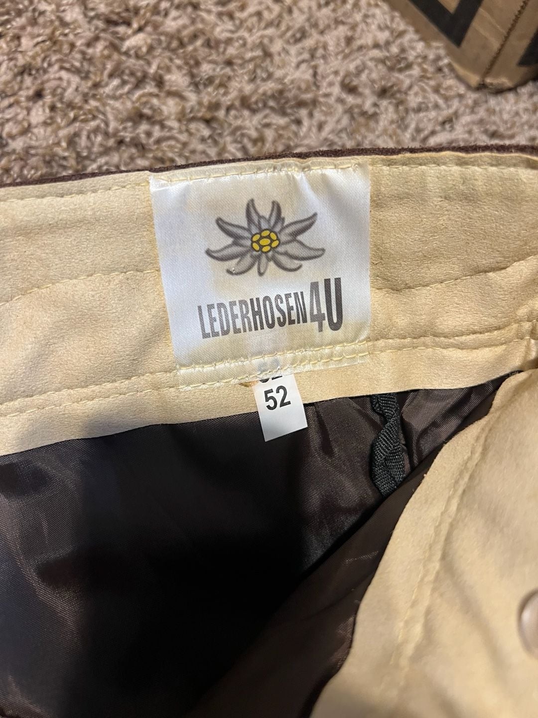 Lederhosen4U Bergkristall Dark Brown Embroiderd Suede Lederhosen Men’s Size 52/3