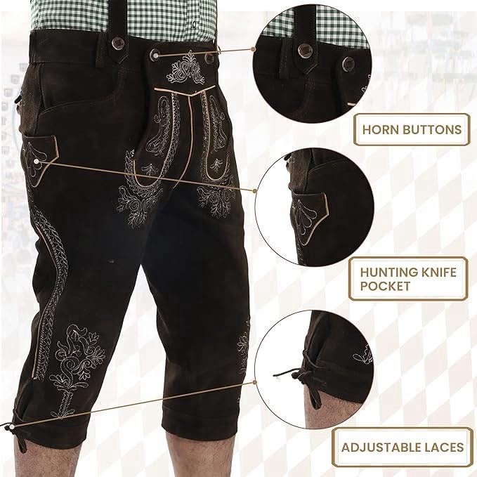 German lederhosen w/suspenders, mens SizeUS 48(Euro 64). Great Halloween Costume