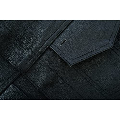 Mens Leather Motorcycle Vest | SOA Club Style 3X-Large Black (With Collar)