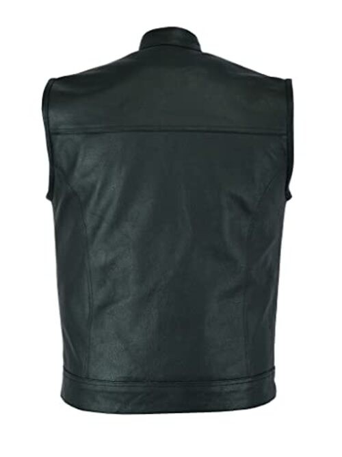 Mens Leather Motorcycle Vest | SOA Club Style 3X-Large Black (With Collar)