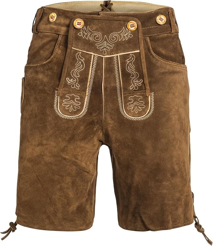 Noble House Men’s Traditional Leather Pants with Straps Tan Suede Short New