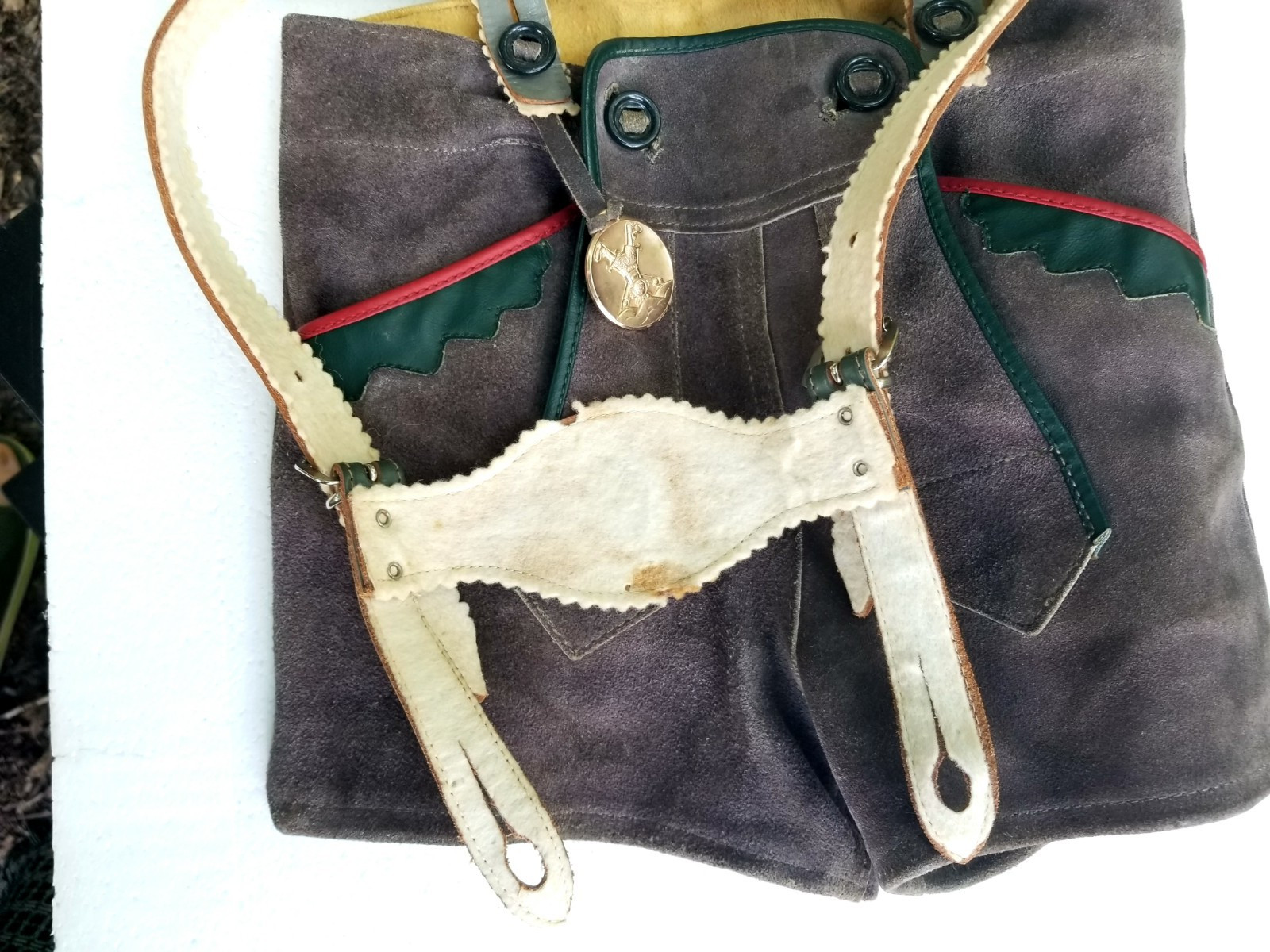 Vintage German Boys Lederhosen Suede Leather Shorts Suspenders Bavarian 1960s