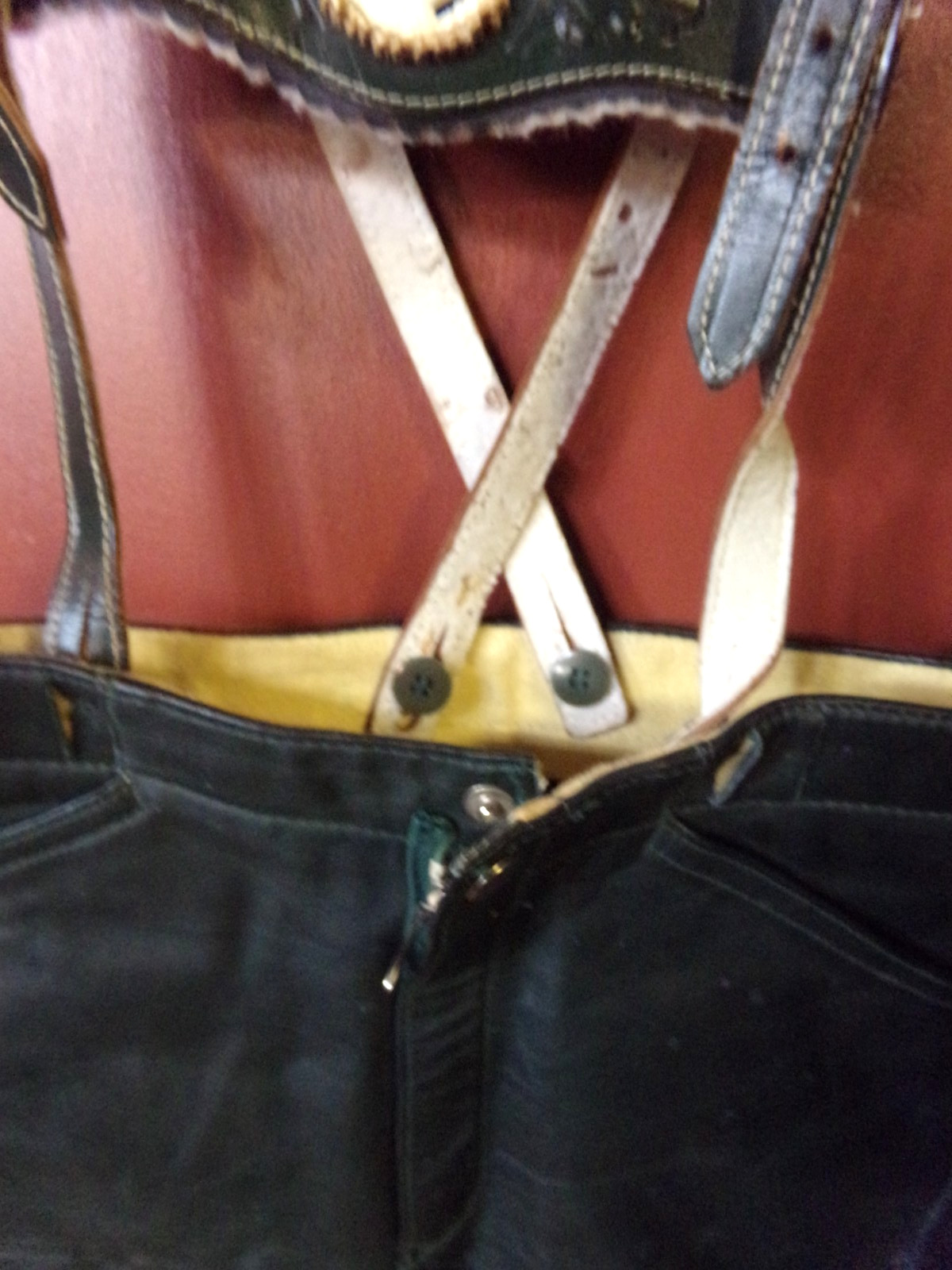 Kids Dark Green Leather Lederhosen Shorts with Suspenders Antler Emblem