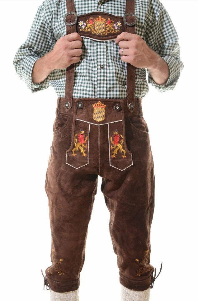 Men’s Oktoberfest Suede Lederhosen Bavarian Trachten Short Lederhosen Wild Brown